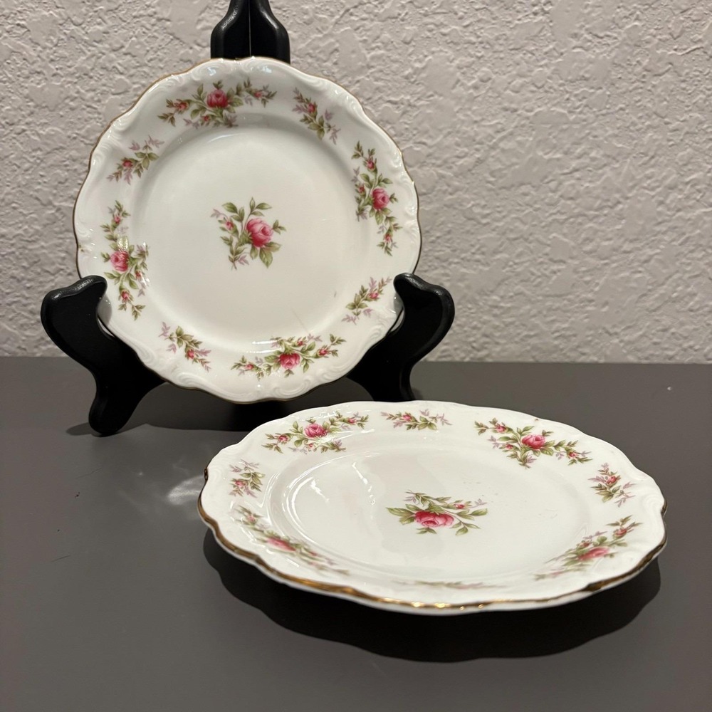 Vintage Johann Haviland Moss Rose 6" Saucer Set of 2 Pink Roses Bavaria Germany
